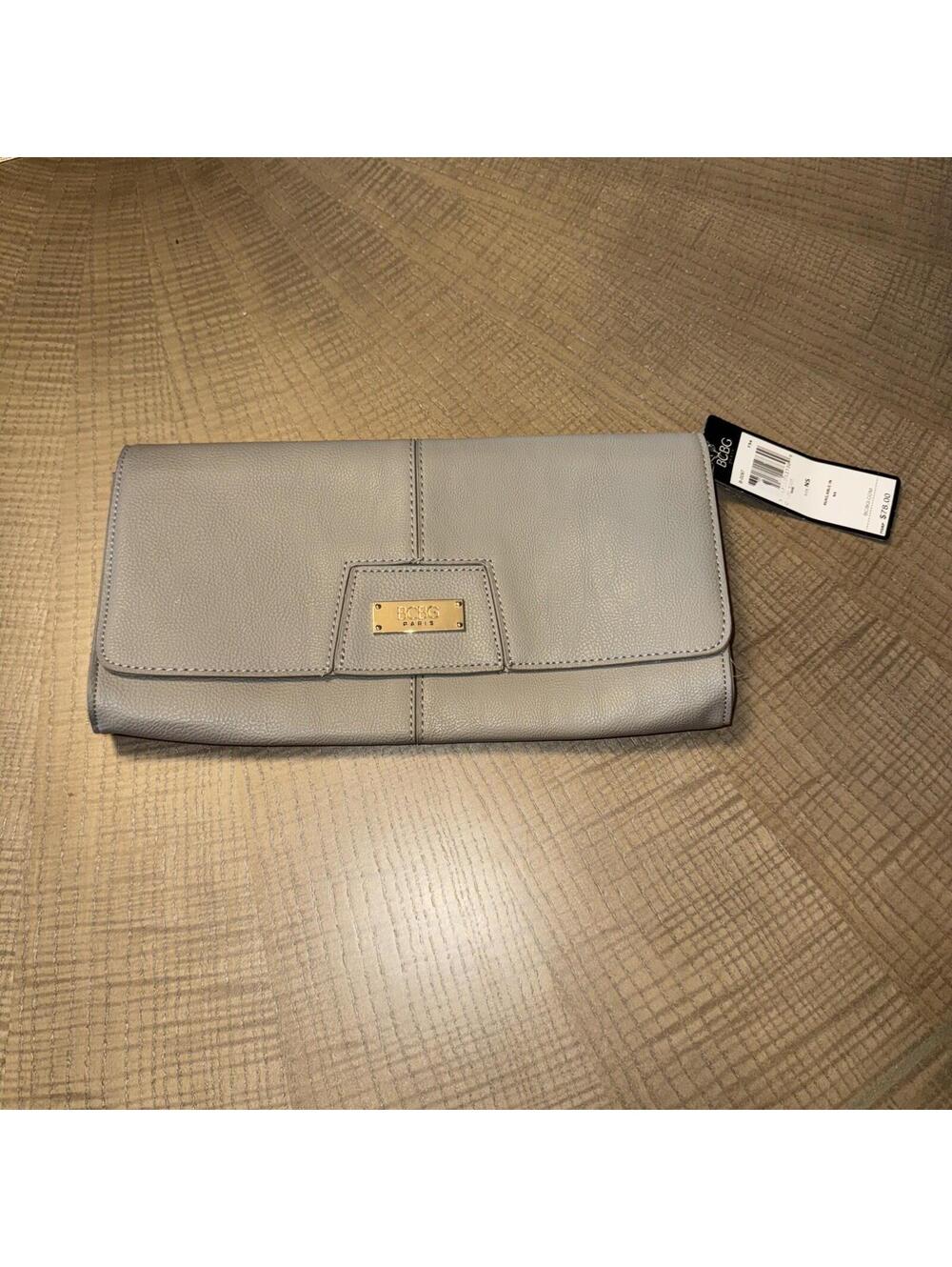 BCBG Paris Clutch Purse Tan Logo Magnetic Closure Casual Handbag New With Tags